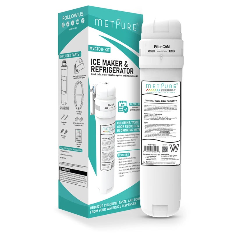 Metpure Versatile Inline MVCTO11-KIT Quick Twist Water Filter 1/4" for Refrigerator, Ice Maker, Coffee Maker, Reduces Bad Taste, Odor, Chlorine in Drinking Water. Complete Kit. - Image 2